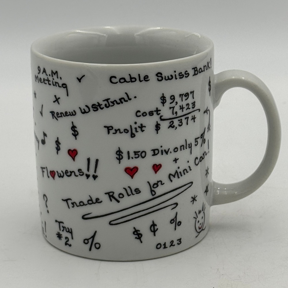Vintage 1988 Stafford The Doodle Mug Finance Stock Market Executive Coffee Cup